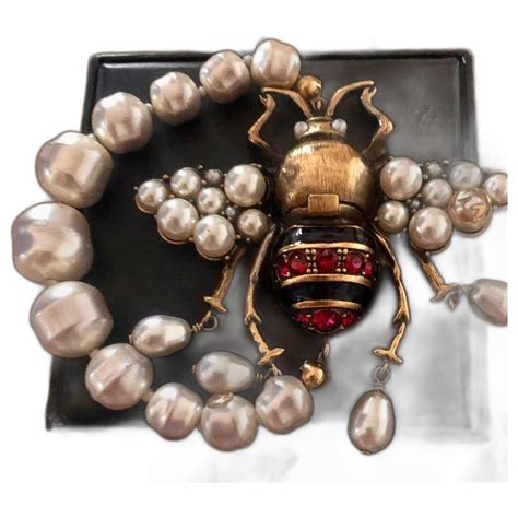 gucci bracelet bee|Bee Bracelet With Pearl In Aged Gold Metal .